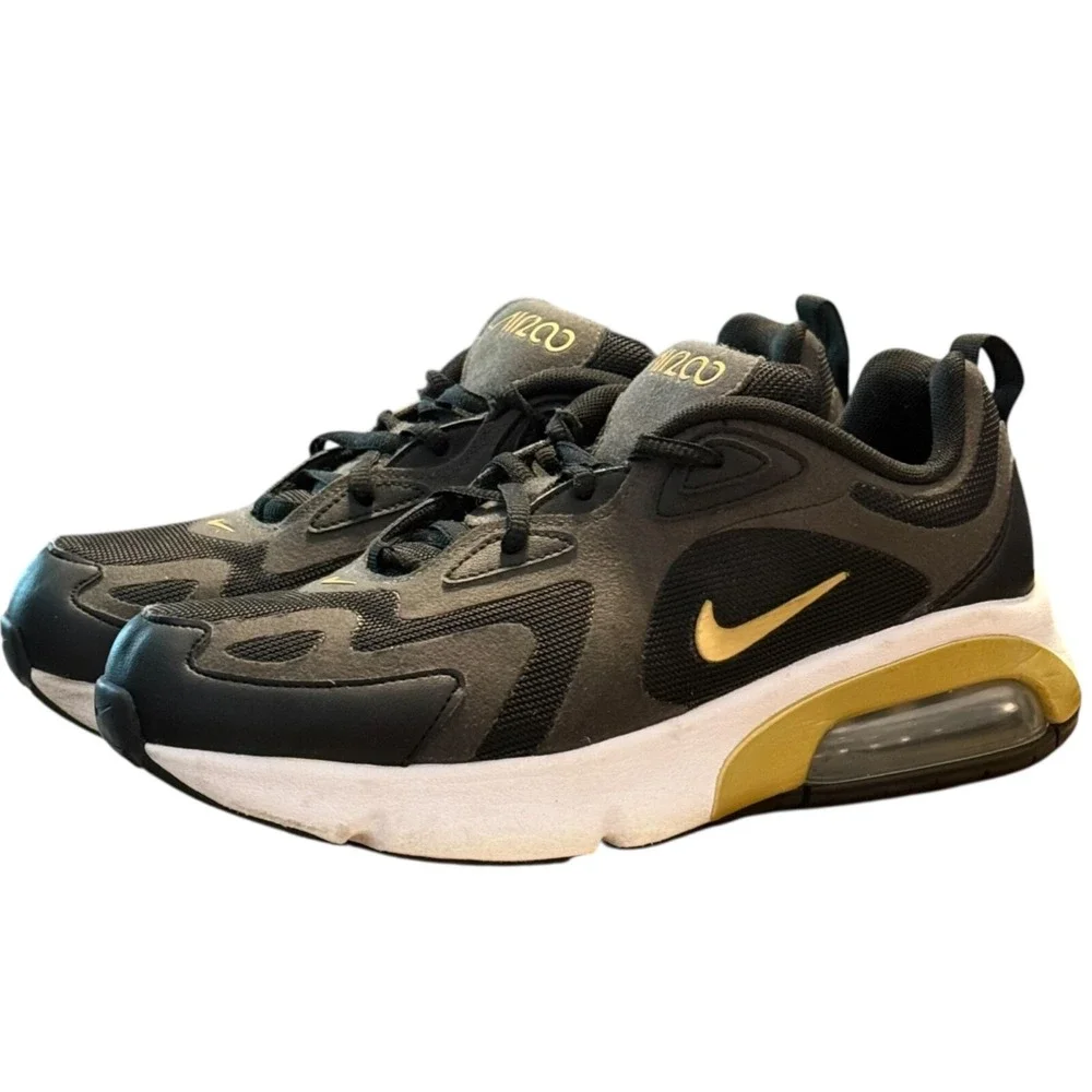 Nike Air Max 200 Black Metallic Gold‎ Shoes Size 7Y Athletic Sneakers